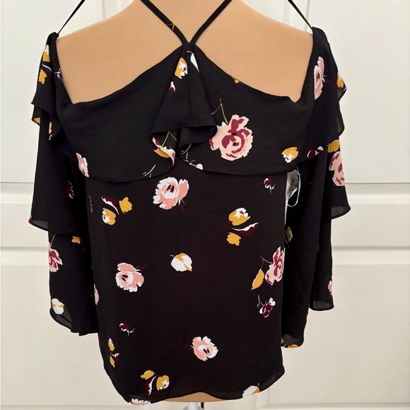 1. State Black and Pink Floral Halter Blouse - Picture 2 of 9